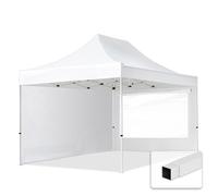 TOOLPORT Tente Pliante 3x4,5 m - 2 Bâches de Côté (fenêtres panoramiques) Economy 700N Housse Barnum Chapiteau Pliant Tonnelle Blanc