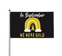 3x5 Ft En septembre, nous portons un drapeau de sensibilisation au cancer infantile en or Bannière de drapeau En septembre, nous portons de l'or pour les décorations extérieures Décor avec œillets en