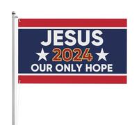 3x5 Jésus 2024 Notre seul espoir drapeau double face durable 3 plis Christ Faith Christian Flag Sign Jesus 2024 President Outdoor Flag God Bless American Flag avec 2 œillets métalliques sans porte-dr