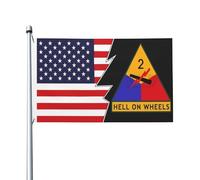 3X5Ft Drapeaux Décoratifs D'Extérieur 2E Division Blindée De L'Armée Américaine Csib Et Drapeau Américain Lavable Drapeau De Jardin Luxueux Pour Patio Plate-Forme