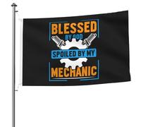 3X5Ft Drapeaux Décoratifs D'Extérieur Béni Par Dieu, Gâché Par Mon Drapeau De Mécanicien Personnalisé Drapeau De Famille Élégant Pour Fête Balcon
