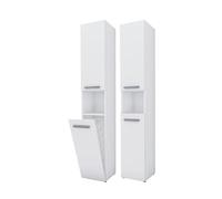 3xE Living Colonne de Salle de Bain Bagnoli Slim, Panier à Linge, Blanc Mat, 31 x 30 x 174 cm