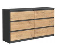 3xE Living Commode 120 cm, 6 tiroirs, Anthracite chêne Lancelot, 120 x 39 x 79 cm
