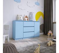 3xE Living Commode 2 Portes 3 tiroirs L : 120 cm, H : 78 cm, P : 40 cm, Couleur : Bleu