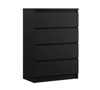 3xE Living Commode 4 tiroirs 70 cm, Couleur : Noir Mat, L : 70 cm, P : 40 cm, H : 97 cm