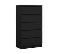 3xE Living Commode 5 tiroirs 70 cm, Couleur : Noir Mat, L : 70 cm, P : 39 cm, H : 124 cm