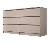3xE Living Commode 6 tiroirs Large - Caramel, 139 x 79 x 39 cm - Rangement stylé et spacieux