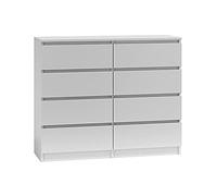 3xE Living Commode 8 tiroirs 120 cm, Blanche, D : 120 x 39 x 101 cm.