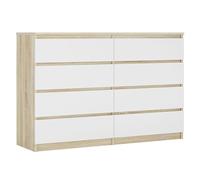 3xE Living Commode 8 tiroirs Sonoma Chêne/Blanc, L : 140 cm, H : 101 cm, P : 39 cm