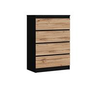 3xE Living Commode avec 4 tiroirs Noir/Chêne wotan, L : 70 cm, H : 101 cm, P : 39 cm