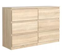 3xE Living Commode avec 6 tiroirs 120 cm, chêne Sonoma, D : 120 x 38 x 78 cm.