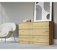 3xE Living Commode avec 6 tiroirs de différentes Couleurs et Tailles (Chêne Artisan) L : 120 cm, H : 78 cm, P : 39 cm