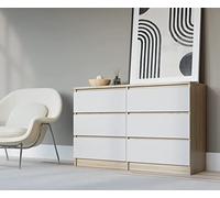 3xE Living Commode avec 6 tiroirs en chêne Blanc et Sonoma, Plusieurs Couleurs et Tailles, L : 120 cm, H : 78 cm, P : 39 cm