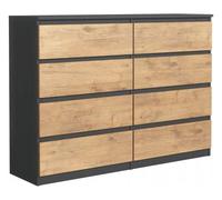 3xE Living Commode avec 8 tiroirs Anthracite & Chêne Lancelot, L : 120 cm, H: 101 cm, P: 39 cm