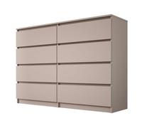 3xE Living Commode XXL 8 tiroirs - Caramel, 139 x 102 x 39 cm - Design Moderne et capacité maximale