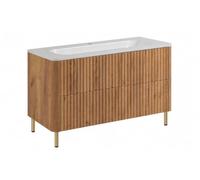3xE Living Meuble de Salle de Bain 100, Chêne Craft, avec Vasque, Pieds dorés, 100,7 x 44,4 x 64,9 cm