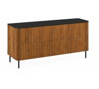 3xE Living Meuble de Salle de Bain 120, Chêne Craft, Plan Noir, Pieds Noirs, 120,8 x 44,2 x 65 cm