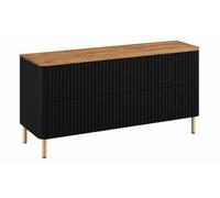 3xE Living Meuble de Salle de Bain 120, Noir, Plan chêne Craft, Pieds dorés, 120,8 x 44,2 x 65 cm