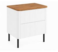 3xE Living Meuble de Salle de Bain 60, Blanc, Plan chêne Craft, Pieds Noirs, 60,8 x 44,2 x 65 cm