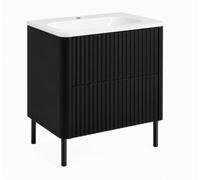 3xE Living Meuble de Salle de Bain 60, Noir, avec Vasque, Pieds Noirs, 60,7 x 44,4 x 64,9 cm