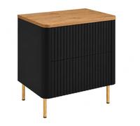 3xE Living Meuble de Salle de Bain 60, Noir, Plan chêne Craft, Pieds dorés, 60,8 x 44,2 x 65 cm