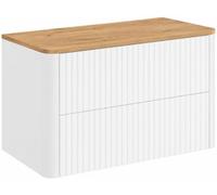 3xE Living Meuble de Salle de Bain 80, Blanc, Plan chêne Craft, 80,8 x 44,2 x 50 cm