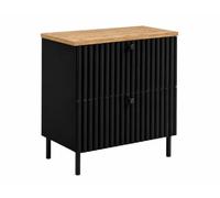 3xE Living Meuble de Salle de Bain sur Pieds avec Plan 60, Noir + Plan chêne Craft, poignées en Trois Couleurs, Pieds Noirs, 60 x 44,4 x 73,6 cm