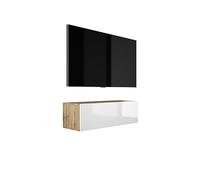 3xE Living Meuble TV Suspendu, D : L : 100 cm, H : 34 cm, P : 32 cm, Chêne Wotan/Blanc Brillant