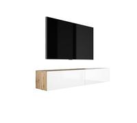 3xE Living Meuble TV Suspendu, D : L : 170 cm, H : 34 cm, P : 32 cm, Chêne Wotan/Blanc Brillant