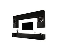3xE Living Unité Murale Moderne - Meuble TV Suspendu en MDF et Panneau Laminé, Noir Mat
