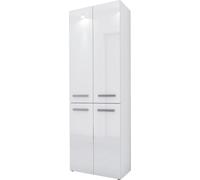 3xEliving Armoire de salle de bain Bagnoli - Armoire au sol avec cinq étagères et un panier à linge, colonne de salle de bain, étagère, blanc mat/blanc brillant, P : 30 cm, H : 174 cm, L : 60 cm