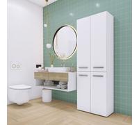 3xEliving Armoire de salle de bain Bagnoli - Armoire au sol avec trois étagères et deux paniers à linge, colonne de salle de bain, étagère, blanc, P : 30 cm, H : 174 cm, L : 60 cm