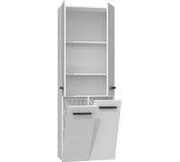 3xEliving Armoire de salle de bain Bagnoli - Armoire au sol avec trois étagères et deux paniers à linge, colonne de salle de bain, étagère, blanc mat/blanc brillant, P : 30 cm, H : 174 cm, L : 60 cm