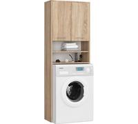 3xEliving Armoire pour machine à laver KORALIA avec 2 portes, pour machine à laver ou sèche-linge, armoire haute Étagère de salle de bain Armoire de salle de bain en chêne Sonoma