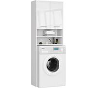3xEliving Armoire pour machine à laver KORALIA avec 2 portes, pour machine à laver ou sèche-linge, armoire haute Étagère de salle de bain Armoire de salle de bain en blanc/blanc brillant
