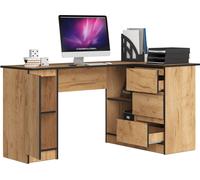 3xEliving BUREAU LYNNA B20 DROITE CHÊNE CRAFT Grand bureau d'angle avec trois tiroirs et une armoire, côté droit, dimensions : hauteur : 77 cm, largeur : 155/89 cm, profondeur : 45/48,5 cm
