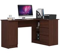 3xEliving Bureau Lynna B20 Droite WENGÉ Grand Bureau d'angle avec Trois tiroirs et Une Armoire, côté Droit, Dimensions : H : 77 cm, L : 155/89 cm, P : 45/48,5 cm