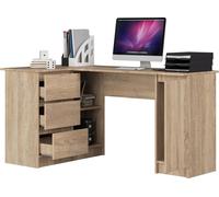 3xEliving BUREAU LYNNA B20 GAUCHE SONOMA Grand bureau d'angle avec trois tiroirs et une armoire, côté gauche, dimensions : hauteur : 77 cm, largeur : 155/89 cm, profondeur : 45/48,5 cm