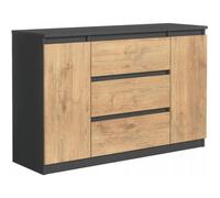 3E 3xE living.com Commode avec 2 Portes, 3 tiroirs Anthracite & chêne Lancelot, L: 120 cm, H: 79 cm, P: 39 cm