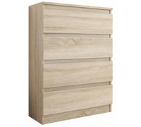 3xEliving Commode élégante et spacieuse Demii 4 tiroirs 102cm, chêne Sonoma, Parfaite pour Le Salon, Le Bureau, la Chambre. Dimensions: 70 x 39 x 101 cm.