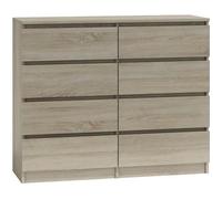 3xEliving Commode élégante et spacieuse DEMI 8 tiroirs 120cm, chêne sonoma, parfaite pour le salon, le bureau, la chambre