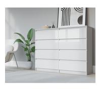 3xEliving Commode élégante et spacieuse DEMI 8 tiroirs 140 cm, blanc/ blanc brillant, parfaite pour le salon, le bureau, la chambre