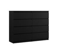 3xEliving Commode élégante et spacieuse DEMI 8 tiroirs 140cm, noir, parfaite pour le salon, le bureau, la chambre