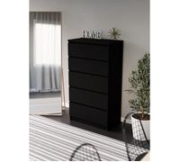 3xEliving Commode élégante et spacieuse Demii 5 tiroirs 70 cm, parfaite pour le salon, le bureau, la chambre, couleur noire