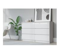 3xeliving Commode élégante et spacieuse Demii 6 tiroirs 120 cm, blanc/ blanc brillant, parfaite pour le salon, le bureau, la