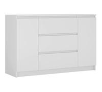 3xEliving Demi 2D3S Commode, Couleur: Blanc, Dimensions: L: 120cm, P 39 cm, H: 78 cm, avec deux portes et trois tiroirs