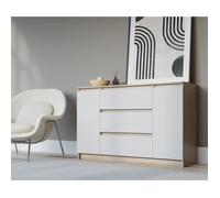 3xEliving Demi 2D3S Commode, Couleur: Sonoma - Blanc, D: L: 120cm, P 39 cm, H: 78 cm, avec deux portes et trois tiroirs