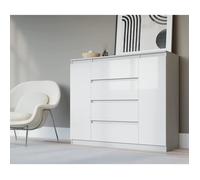 3xEliving Demi 2D4S Commode, Couleur: Blanc / Blanc Brillant, Dimensions: L: 120cm, P 39 cm, H: 101 cm. avec deux portes et quatre