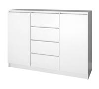 3xEliving Demi 2D4S Commode, Couleur: Blanc, D: L: 140cm, P 39 cm, H: 101 cm. avec deux portes et quatre tiroirs