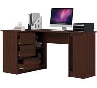 3xEliving DESK LYNNA B20 Gauche WENGÉ Grand bureau d'angle avec trois tiroirs et une armoire, côté gauche, dimensions : hauteur : 77 cm, largeur : 155/89 cm, profondeur : 45/48,5 cm